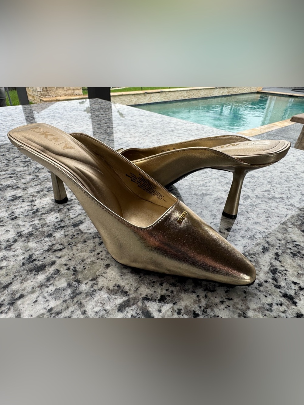 DKNY Gold Pointed-Toe Metallic Mules